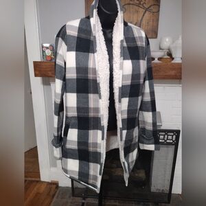 Abercrombie & Fitch Plaid Sherpa Cardigan Coat